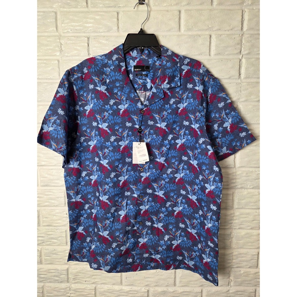 Quieti short sleeve Linen Tencel shirt Men's size Large Floral Blue Red NWT